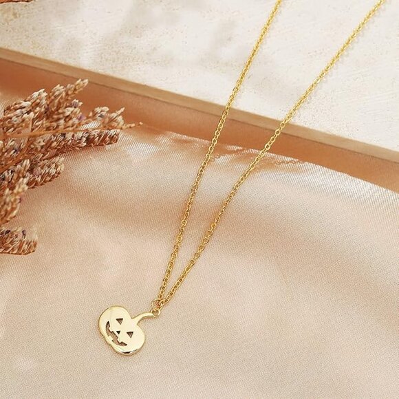 Halloween Spooky Pumpkin 18K Gold Plated Necklace - Picture 4 of 4